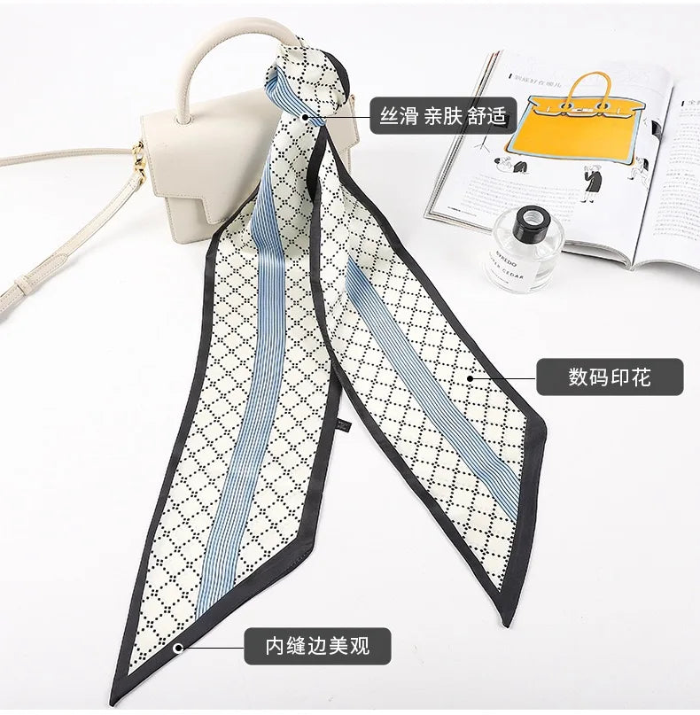 Foulard Soie Femme Imprimé Bleu — Satin Élégant Multifonction