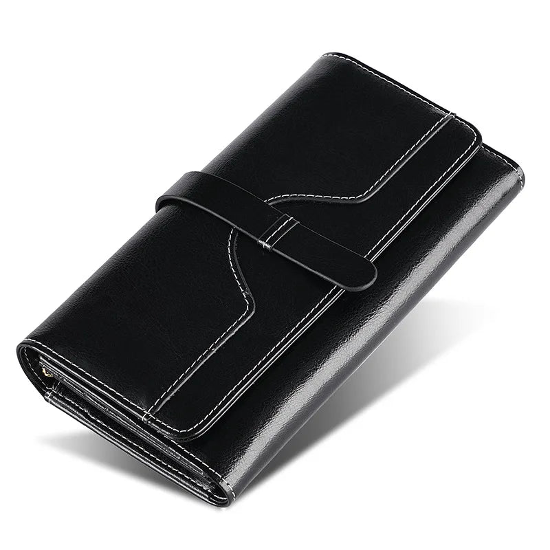 Portefeuille Femme Cuir Ciré RFID — Clutch Rétro Multifonction FuturaTrend
