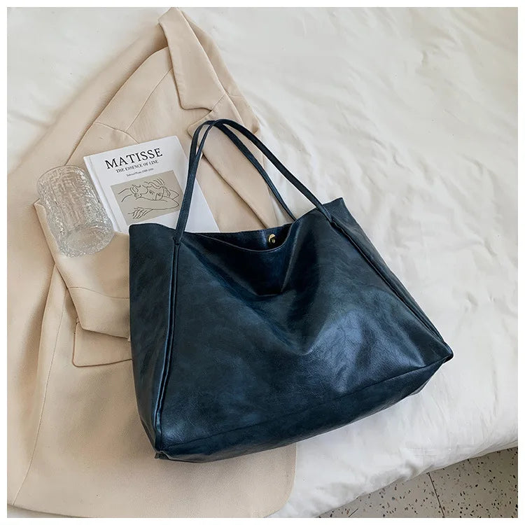 Sac Tote Femme Style Coréen Grande Capacité - Cuir Souple Épaule Rétro 2025