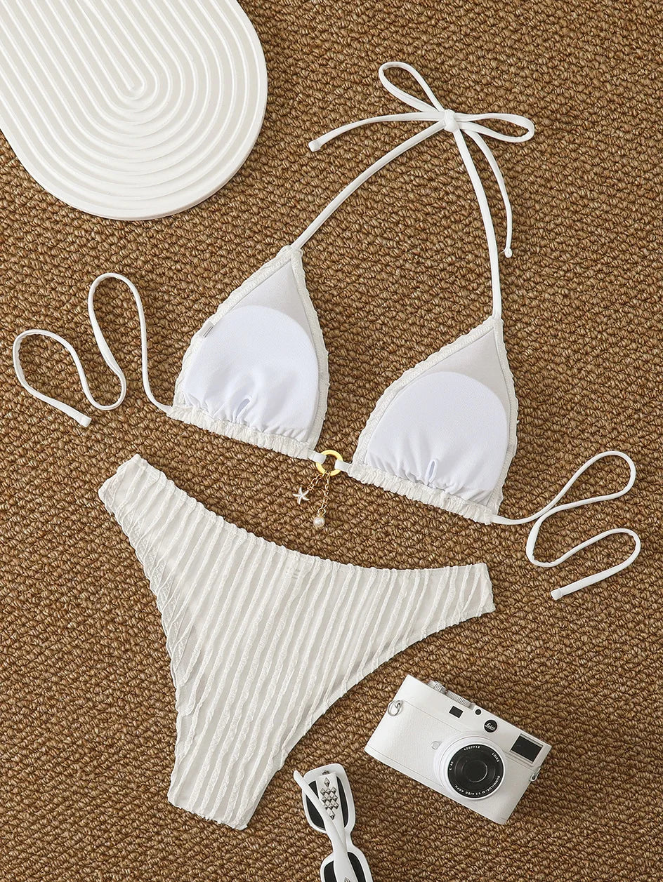 Bikini Femme 2026 Sexy à Volants - Maillot de Bain Deux Pièces Taille Basse Été Plage