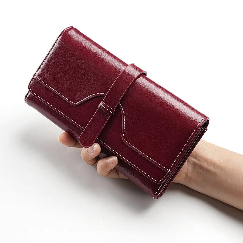 Cartera de Piel Encerada para Mujer RFID — Cartera de Mano Retro Multifunción FuturaTrend