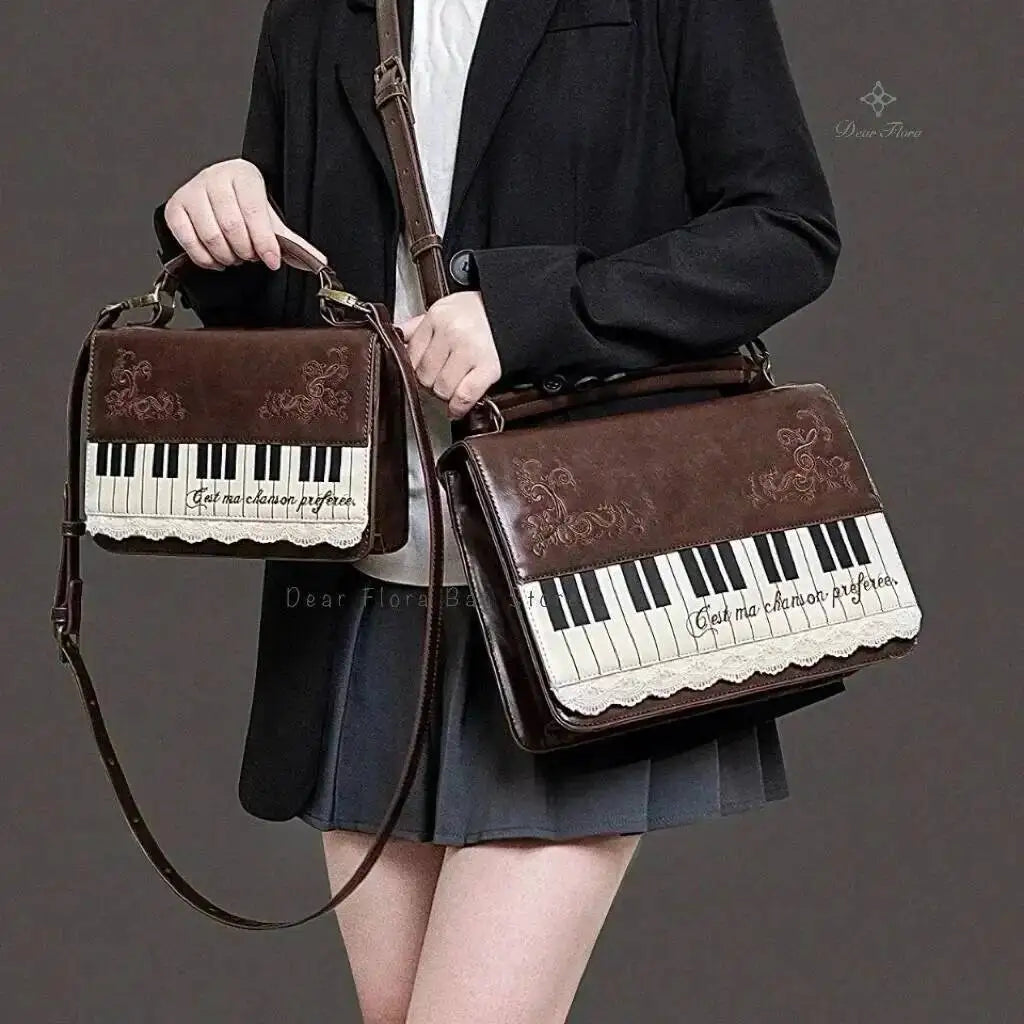 Sac Bandoulière Vintage Piano – Style Esthétique & Panneau Transparent