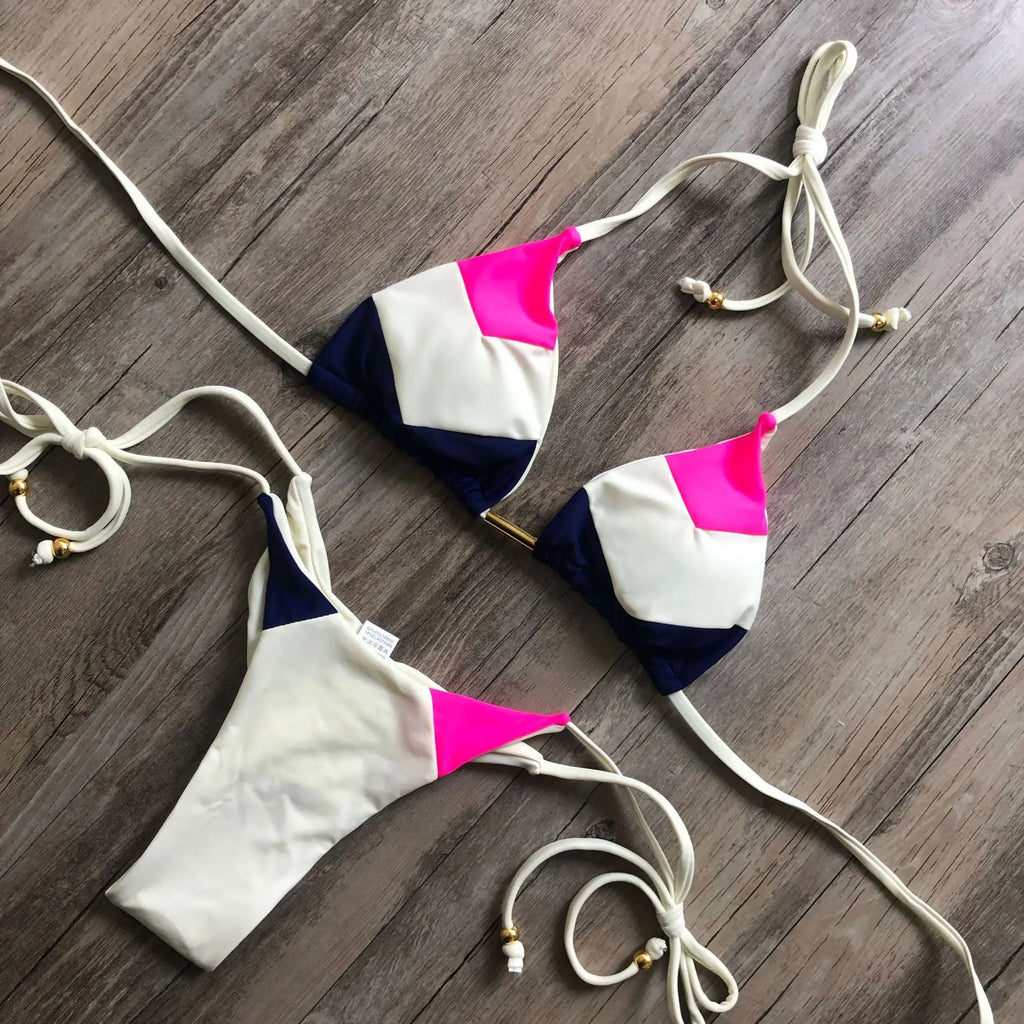 Bikini Sexy Multicolore Push-Up Femme - Maillot de Bain Côtelé Brésilien Deux Pièces