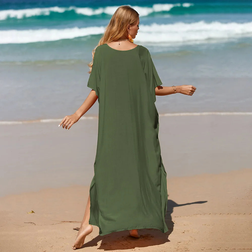 Robe de Plage Longue Cover Up - Paréo Kaftan Maxi Oversize Été