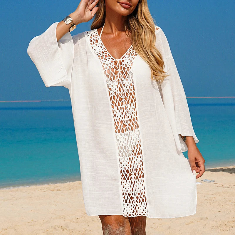 Women's Hand-Crocheted Beach Pareo Dress - Breathable Cover-Up, Casual Sun Protection