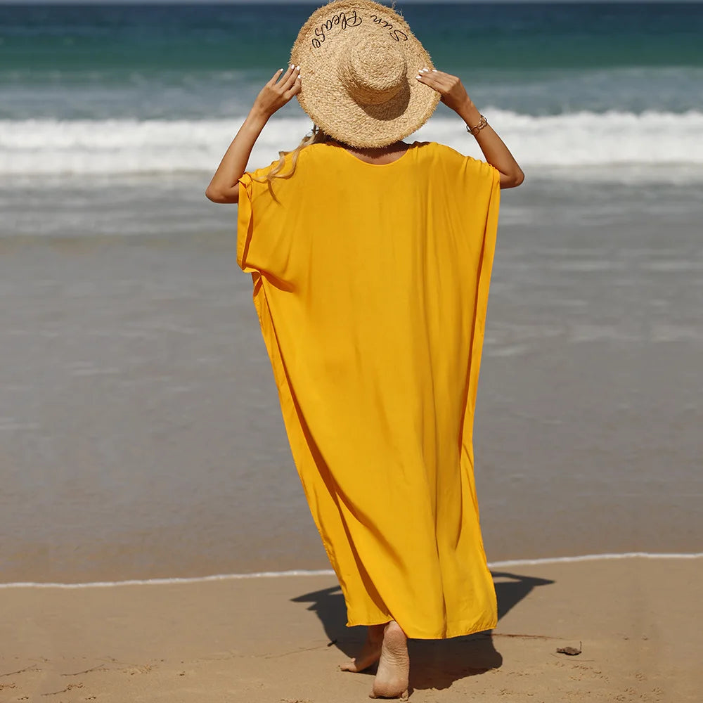 Robe de Plage Longue Cover Up - Paréo Kaftan Maxi Oversize Été