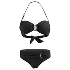 Bikini Femme Sexy Dos Nu Couleur Unie - Maillot de Bain Deux Pièces Col Halter Taille Basse Plage