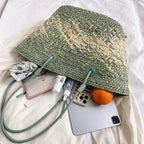 Hand-woven straw beach bag - Large capacity gradient travel bag for women