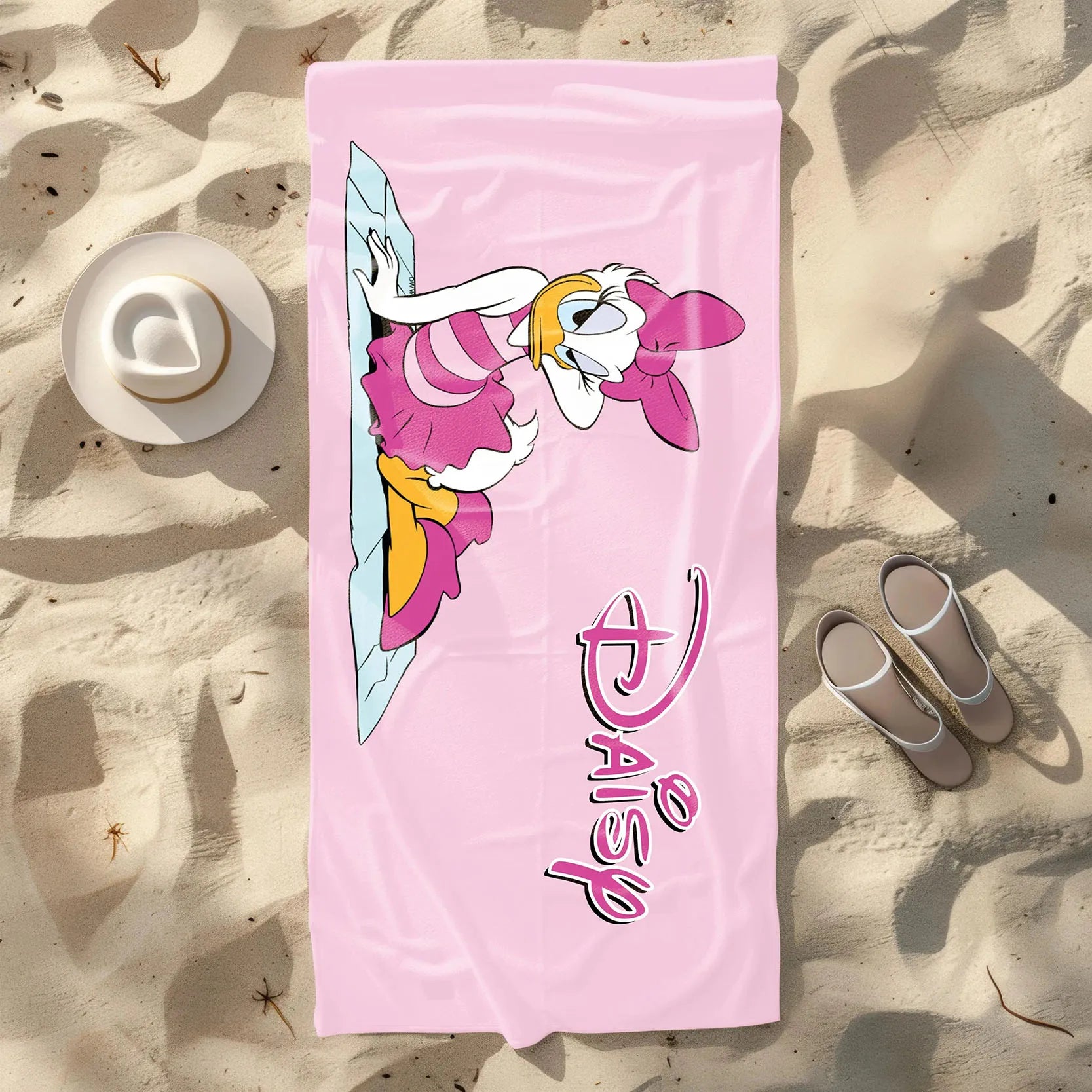 Serviette de Plage Canard Rose Cartoon - Microfibre Absorbante Cadeau Filles Fans