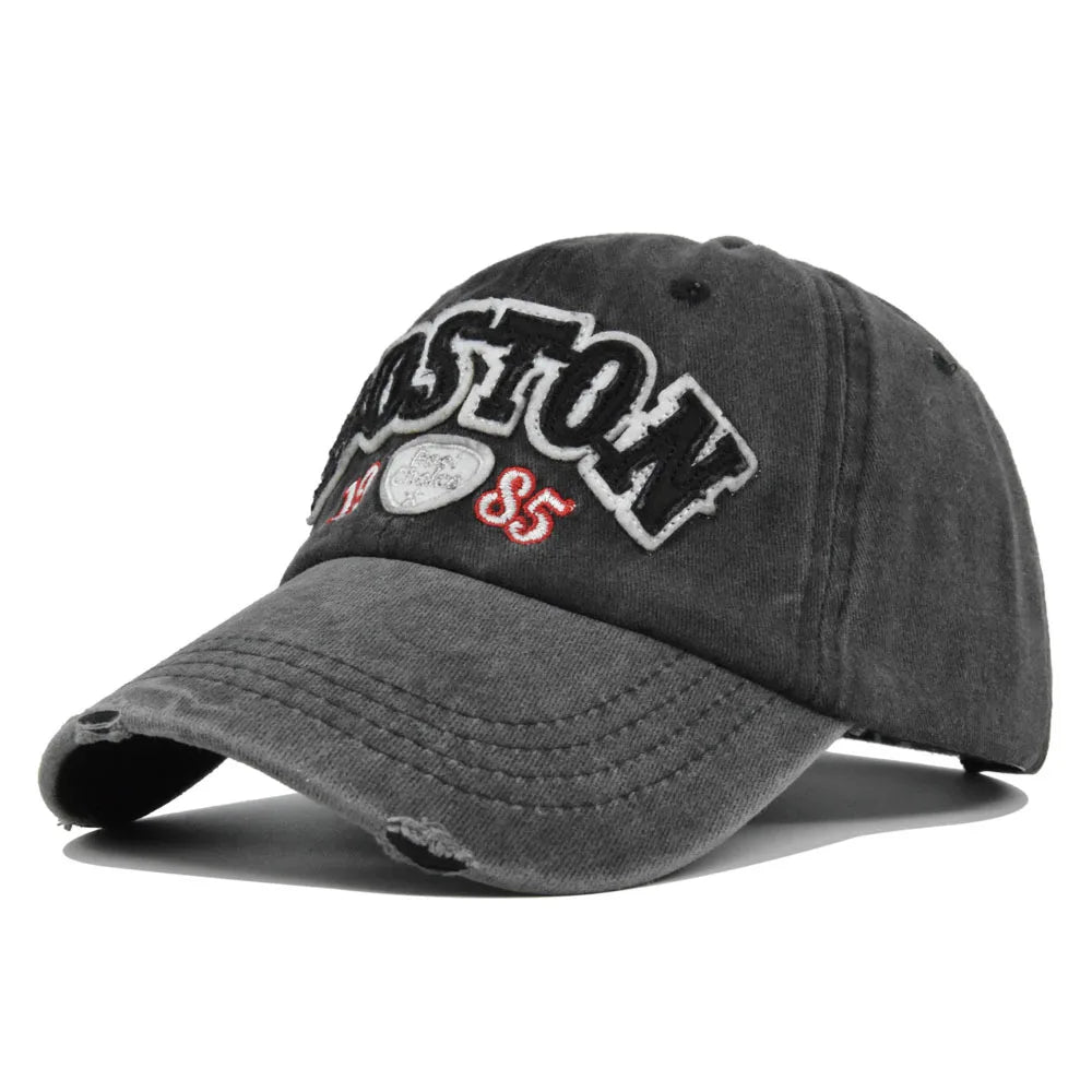 Casquette Baseball BOSTON Rétro Brodée - Chapeau Soleil Hip Hop Printemps Automne Ajustable