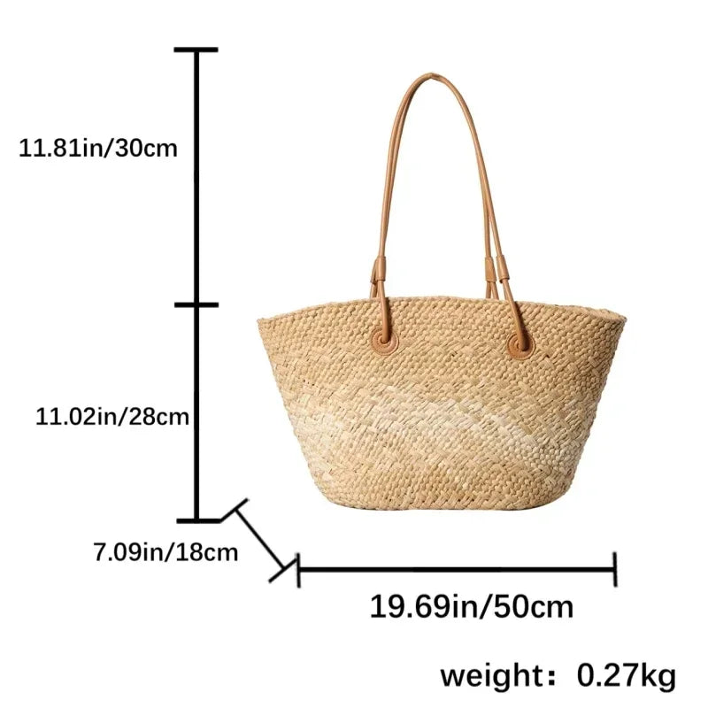 Sac de Plage Paille Tressé Main - Grande Capacité Dégradé Voyage Femme