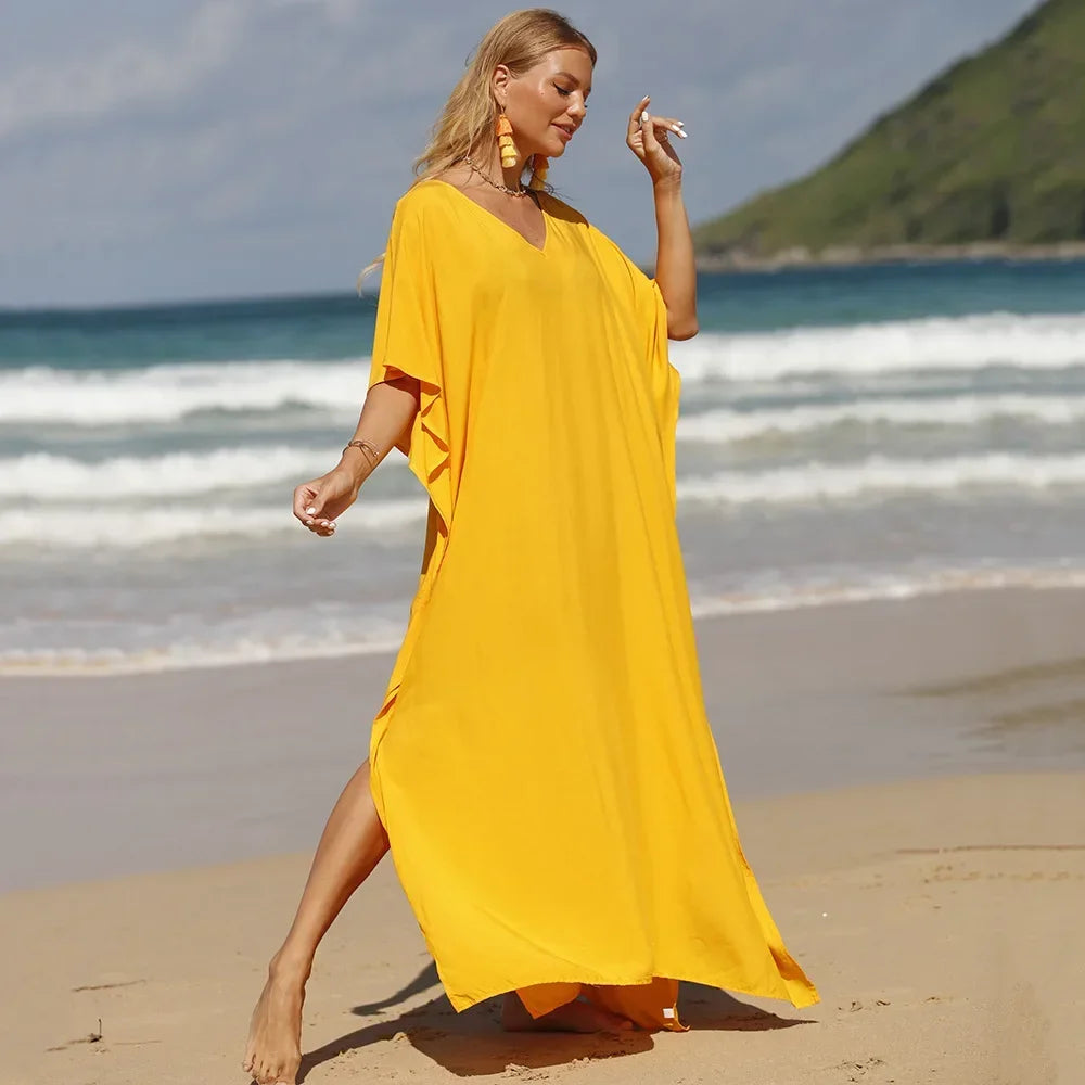 Robe de Plage Longue Cover Up - Paréo Kaftan Maxi Oversize Été