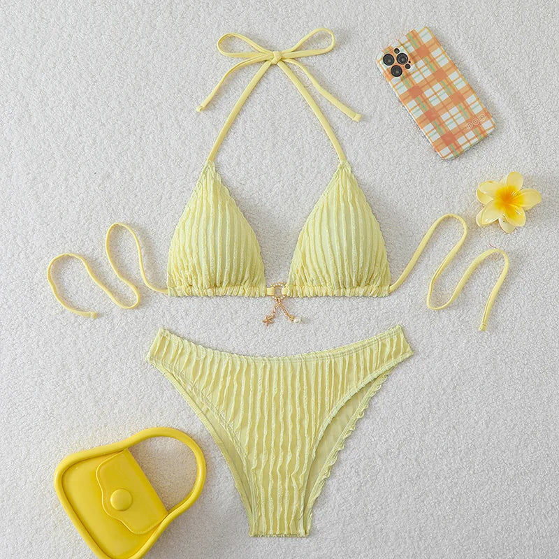 Bikini Femme 2026 Sexy à Volants - Maillot de Bain Deux Pièces Taille Basse Été Plage