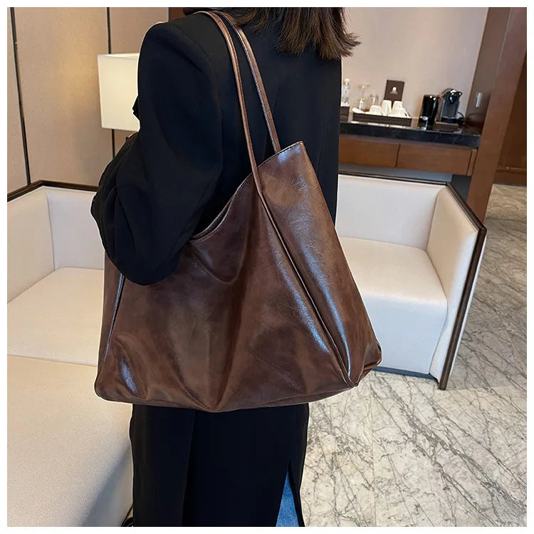 Sac Tote Femme Style Coréen Grande Capacité - Cuir Souple Épaule Rétro 2025