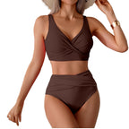 Bikini de mujer de talle alto, sexy, con detalle fruncido en la parte delantera y diseño retorcido - Traje de baño de playa de dos piezas que estiliza la figura.