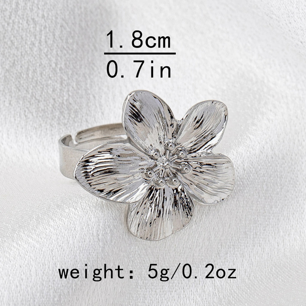 Bague Fleur Métal Ajustable - Design Ouvert Élégant Quotidien
