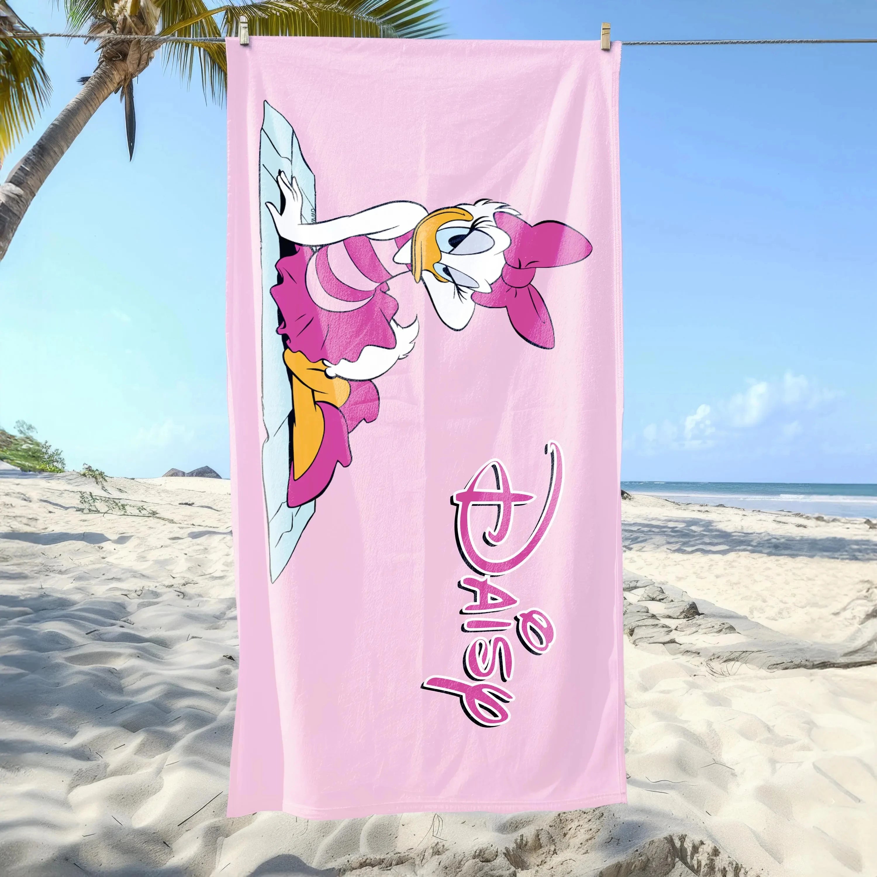 Serviette de Plage Canard Rose Cartoon - Microfibre Absorbante Cadeau Filles Fans