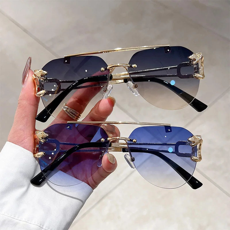 Lunettes de Soleil Femme Rimless Oversized Vintage — Luxury Glamour UV400