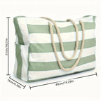 Sac de Plage Tote Rayé Imperméable - Anti-Sable Pliable Grande Capacité