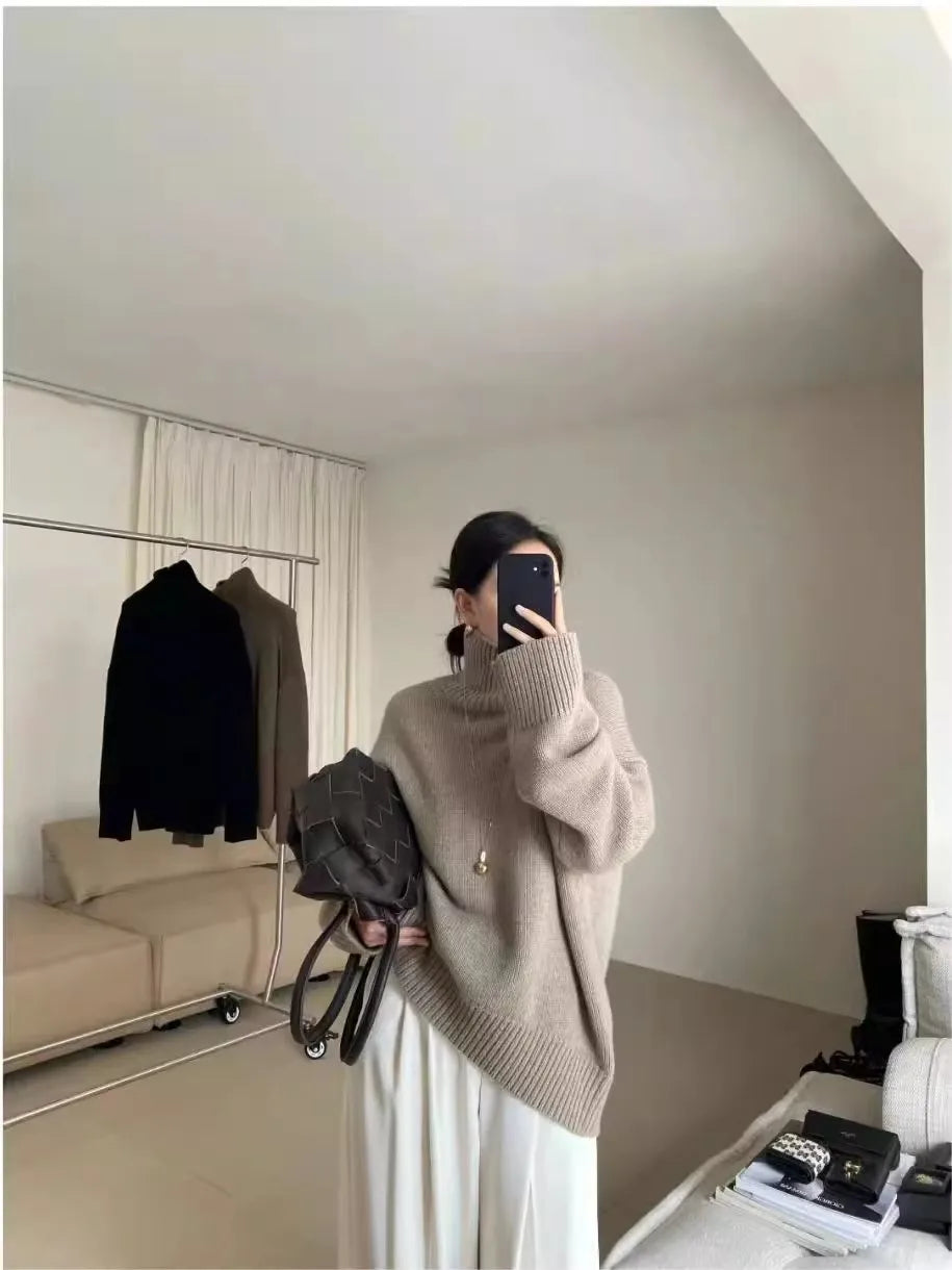 Pull Col Roulé 100% Cachemire Pur Femme — Épais, Loose, Grande Taille S-XXXL