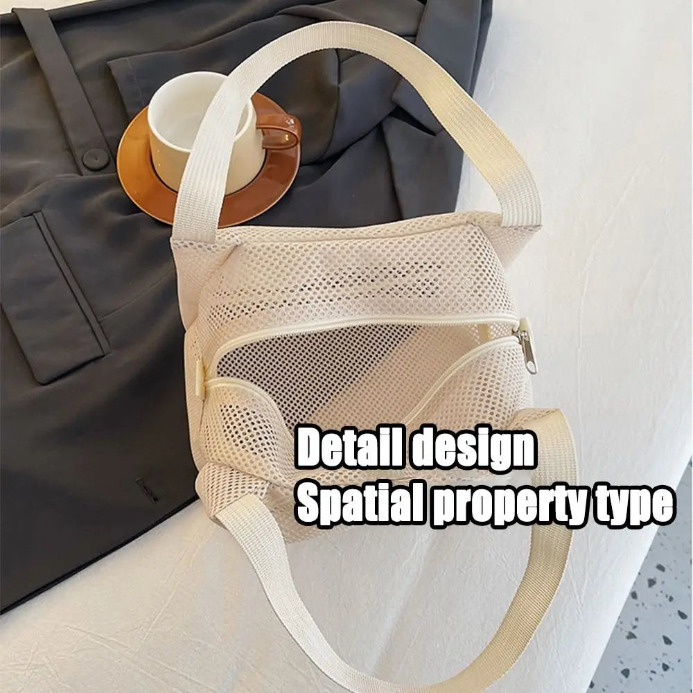 Sac de Plage Mesh Filet Réutilisable - Grande Capacité Trousse Maquillage Zip