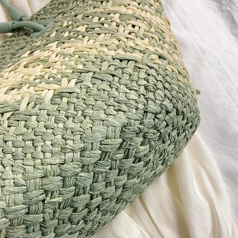 Sac de Plage Paille Tressé Main - Grande Capacité Dégradé Voyage Femme
