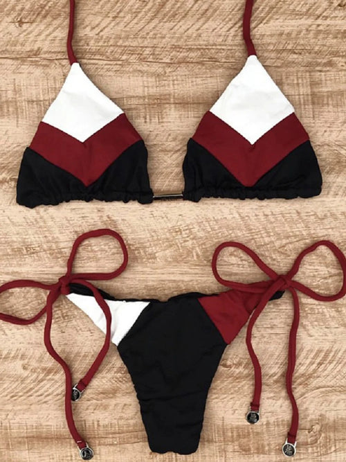 Bikini Sexy Multicolore Push-Up Femme - Maillot de Bain Côtelé Brésilien Deux Pièces