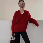 Women's V-Neck Sweater 100% Pure Wool — Oversized, Long Sleeves, Fall/Winter