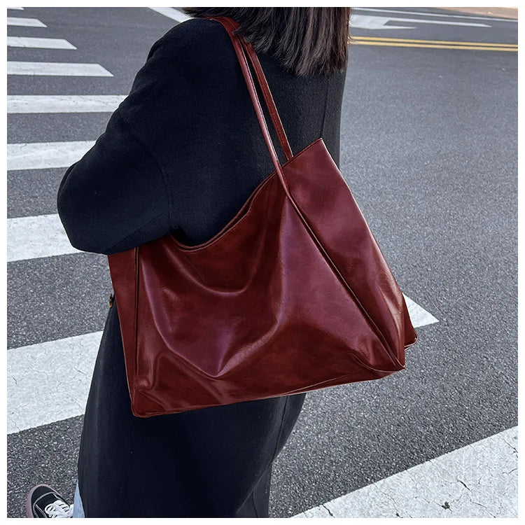 Sac Tote Femme Style Coréen Grande Capacité - Cuir Souple Épaule Rétro 2025