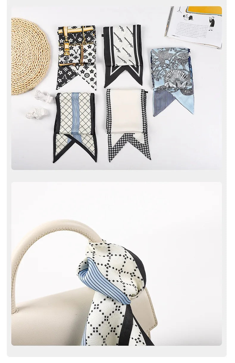 Foulard Soie Femme Imprimé Bleu — Satin Élégant Multifonction