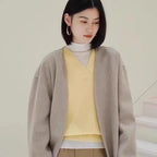 Jersey de pico 100% cachemir para mujer — Corto, Holgado, de punto, Otoño/Invierno