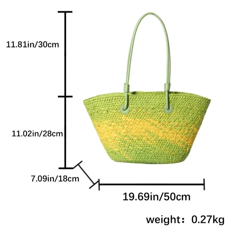 Sac de Plage Paille Tressé Main - Grande Capacité Dégradé Voyage Femme