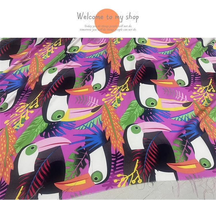 Tissu Coton Été Imprimé Floral Oiseau - Matériau Robe Plage Resort Femme 145cm