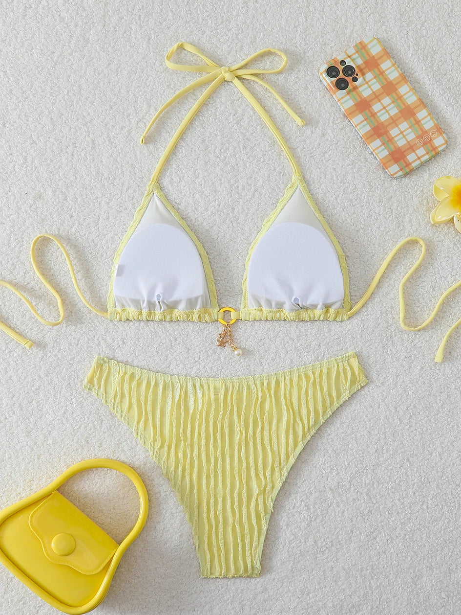 Bikini Femme 2026 Sexy à Volants - Maillot de Bain Deux Pièces Taille Basse Été Plage