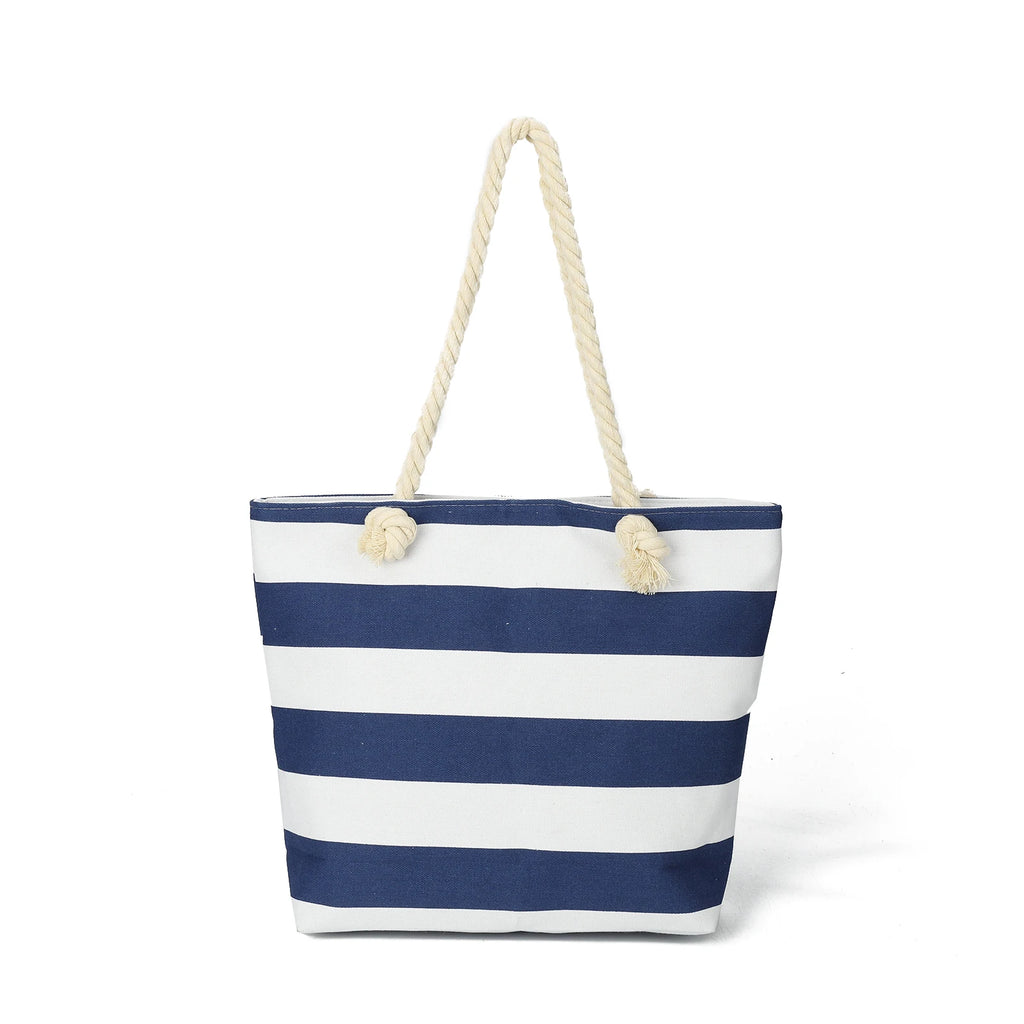 Sac de Plage Tote Canvas Rayé - Grande Capacité Épaule Shopping Femme
