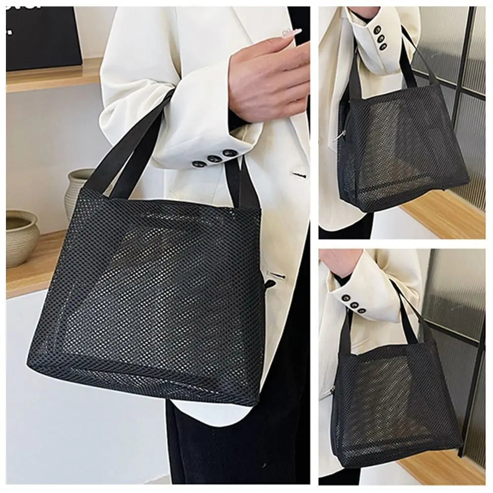 Sac de Plage Mesh Filet Réutilisable - Grande Capacité Trousse Maquillage Zip