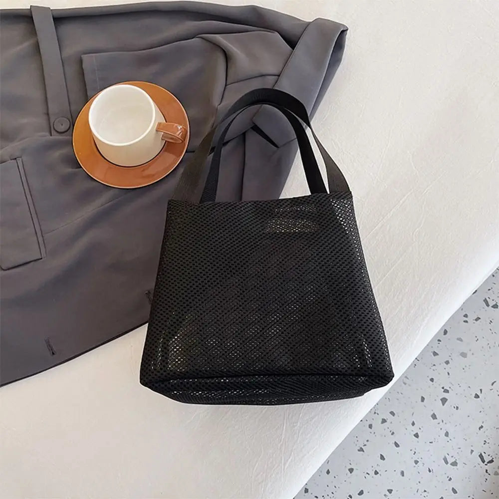 Sac de Plage Mesh Filet Réutilisable - Grande Capacité Trousse Maquillage Zip