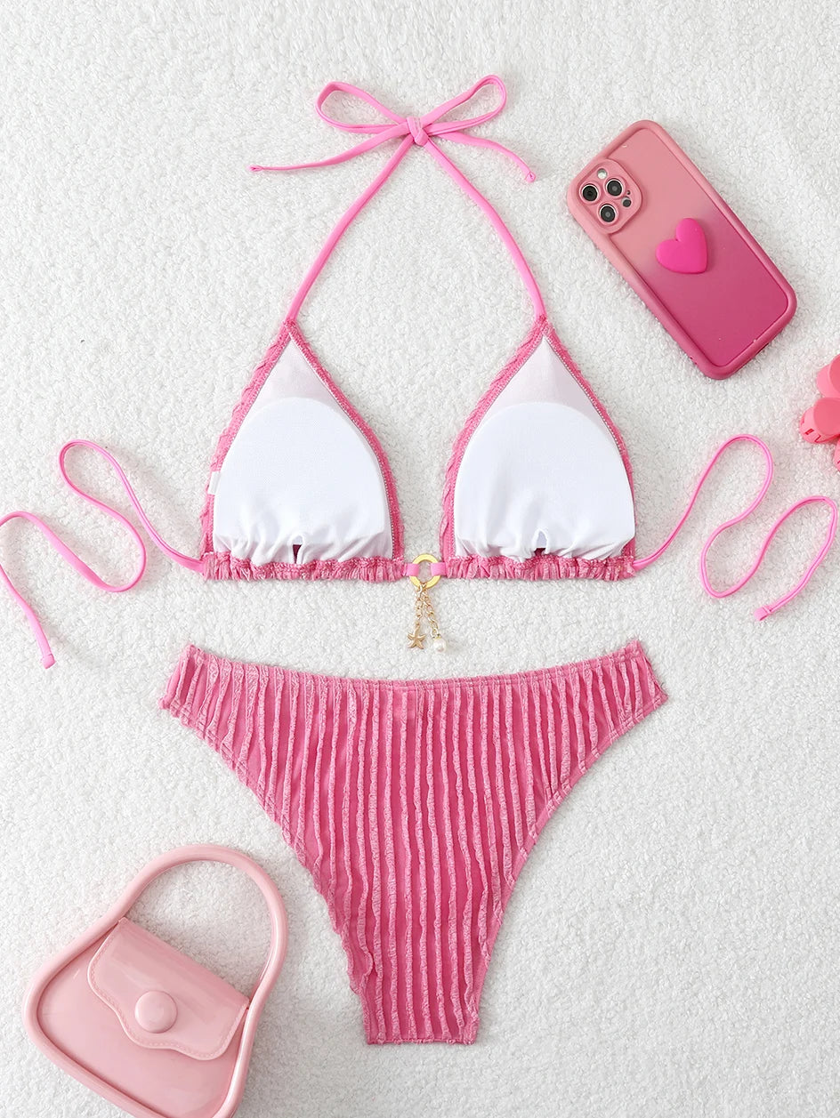 Bikini Femme 2026 Sexy à Volants - Maillot de Bain Deux Pièces Taille Basse Été Plage