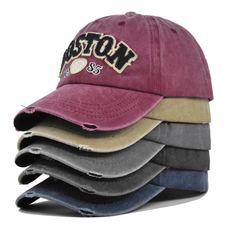 Casquette Baseball BOSTON Rétro Brodée - Chapeau Soleil Hip Hop Printemps Automne Ajustable