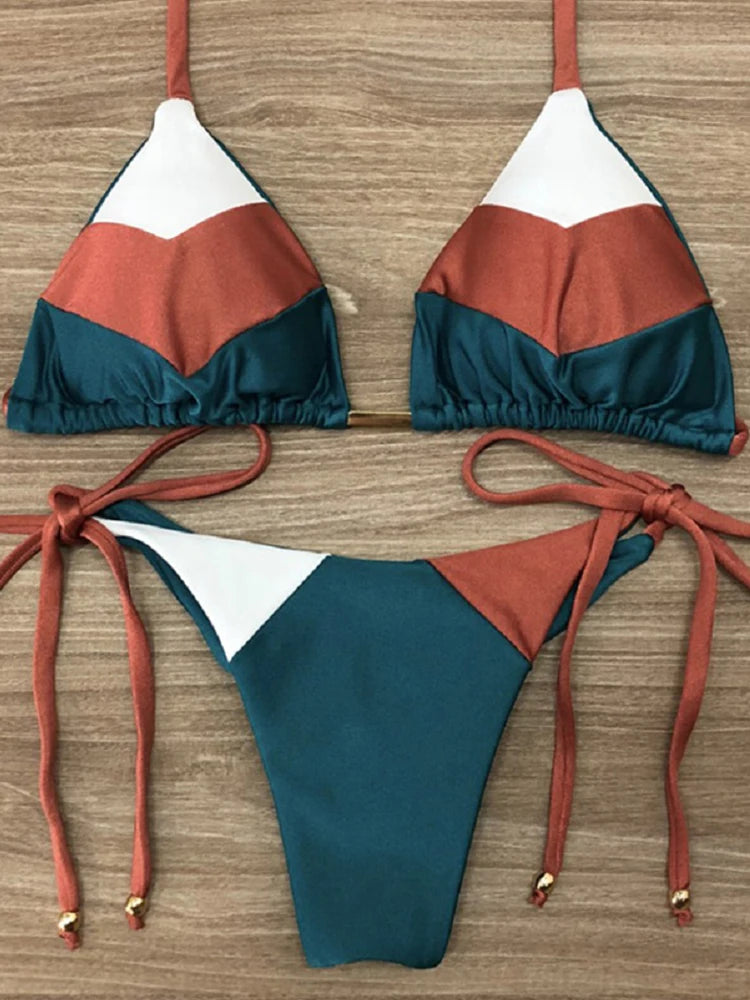Bikini Sexy Multicolore Push-Up Femme - Maillot de Bain Côtelé Brésilien Deux Pièces