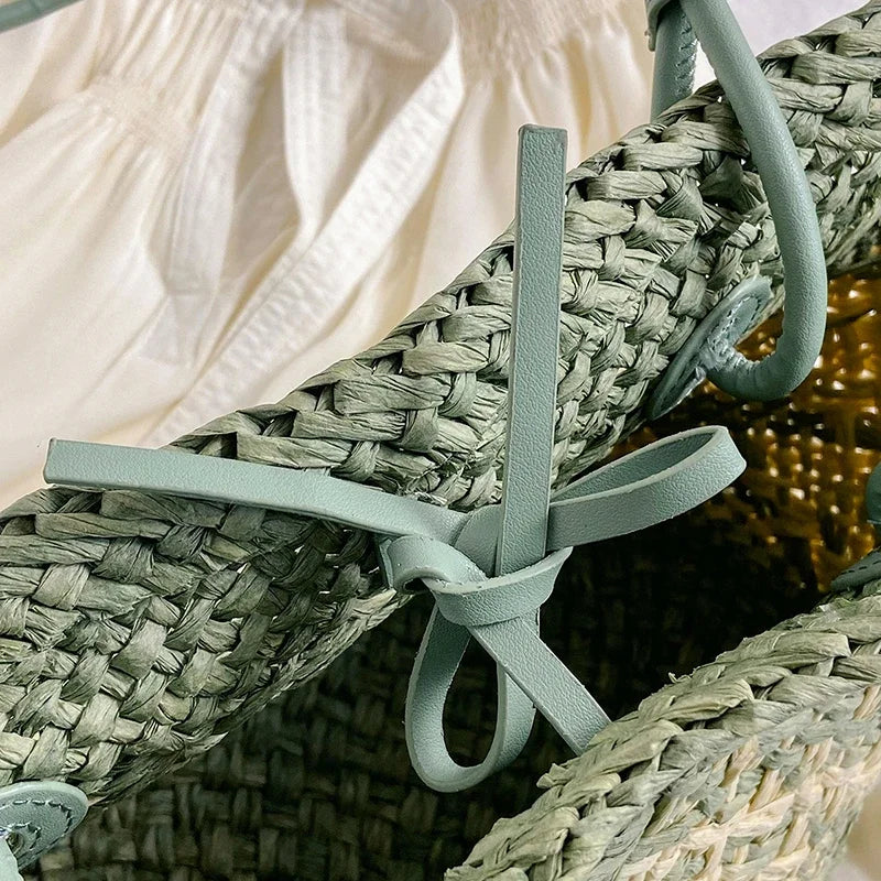 Sac de Plage Paille Tressé Main - Grande Capacité Dégradé Voyage Femme