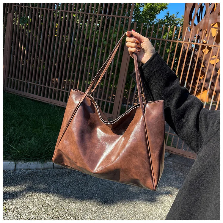 Sac Tote Femme Style Coréen Grande Capacité - Cuir Souple Épaule Rétro 2025