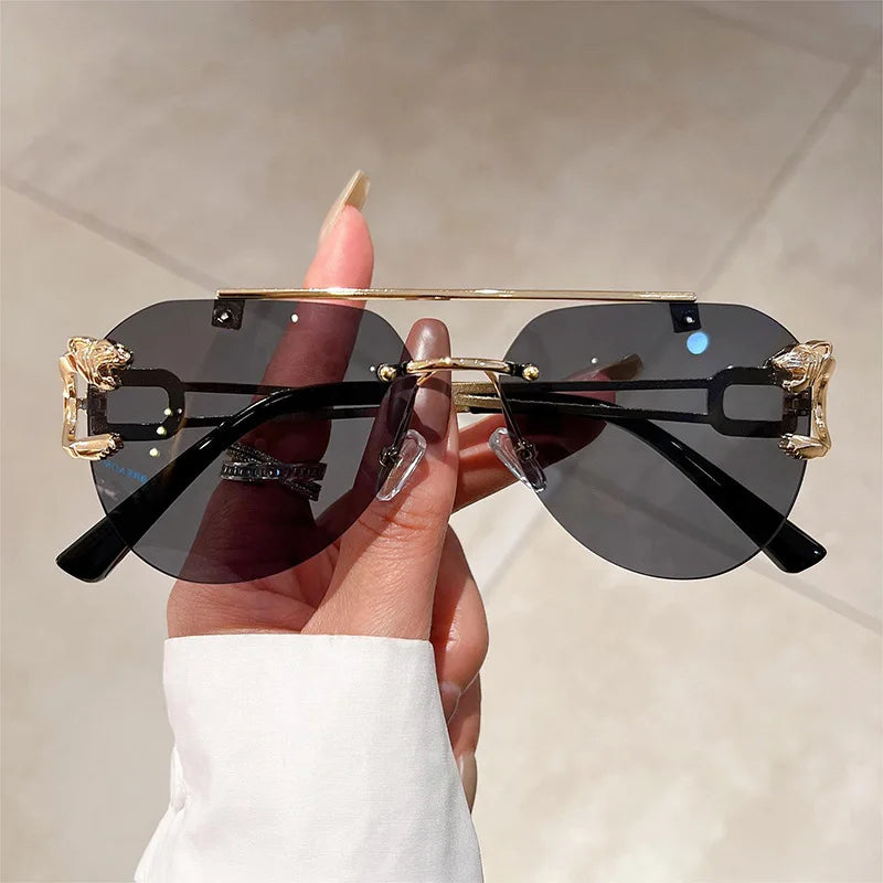 Lunettes de Soleil Femme Rimless Vintage Oversized — Luxury Fashion Élégantes