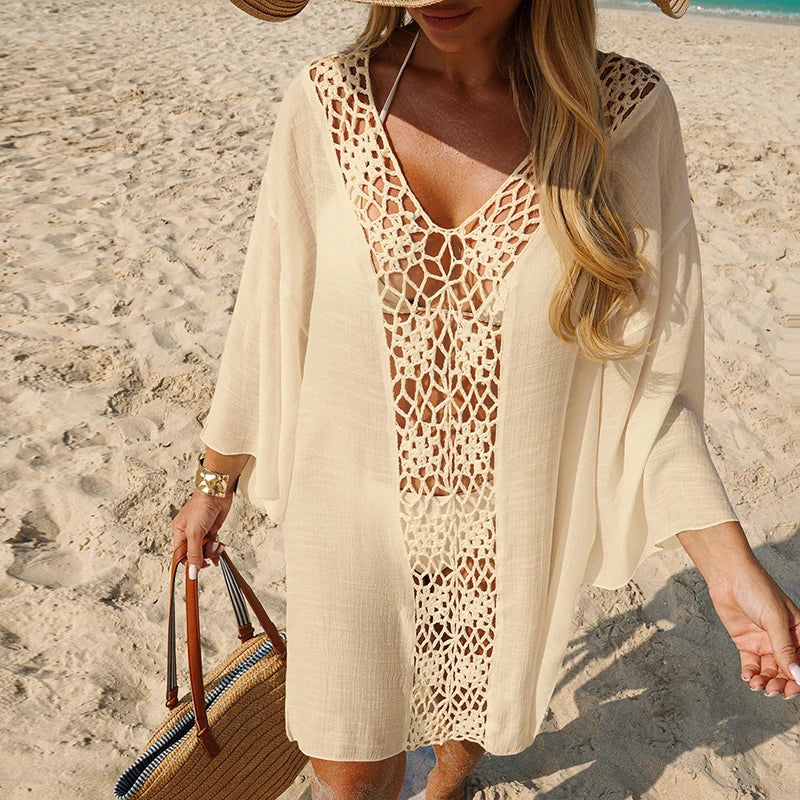 Robe de Plage Paréo Femme Crochet Main - Cover Up Respirante Protection Solaire Casual