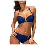 Bikini Femme Sexy Dos Nu Couleur Unie - Maillot de Bain Deux Pièces Col Halter Taille Basse Plage