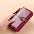 Glossy Waxed Leather Wallet — Long Clutch with FuturaTrend Wrist Strap