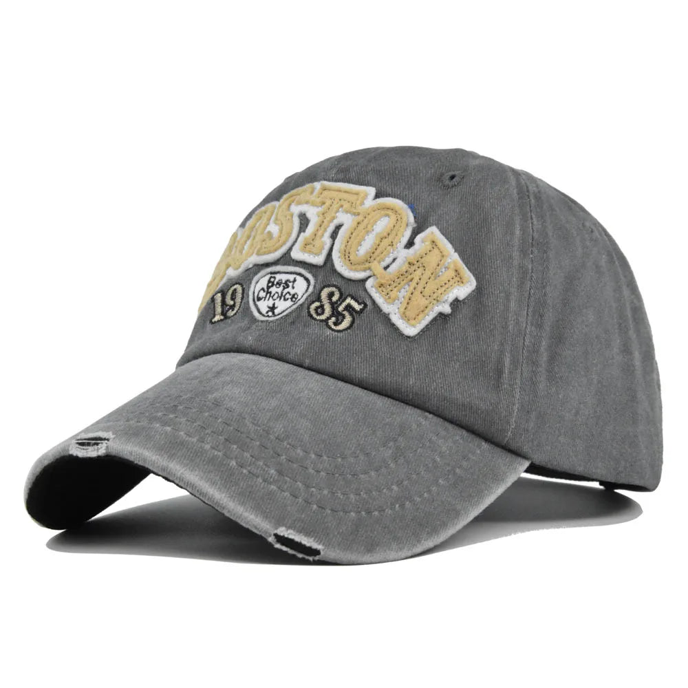 Casquette Baseball BOSTON Rétro Brodée - Chapeau Soleil Hip Hop Printemps Automne Ajustable
