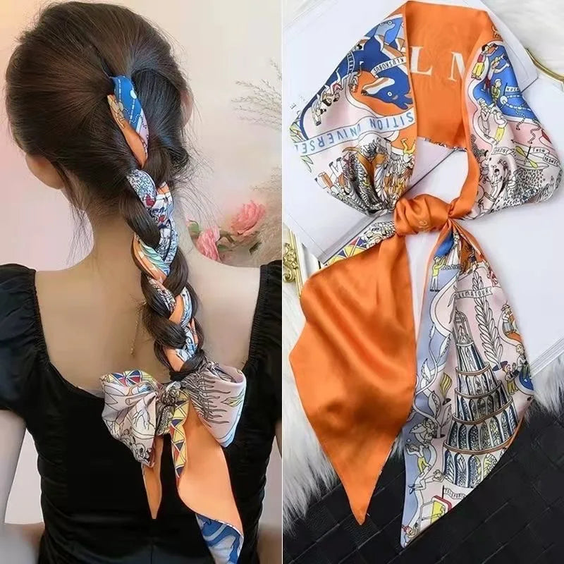 Foulard Soie Femme Imprimé Bleu — Satin Élégant Multifonction