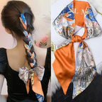 Foulard Soie Femme Imprimé Bleu — Satin Élégant Multifonction