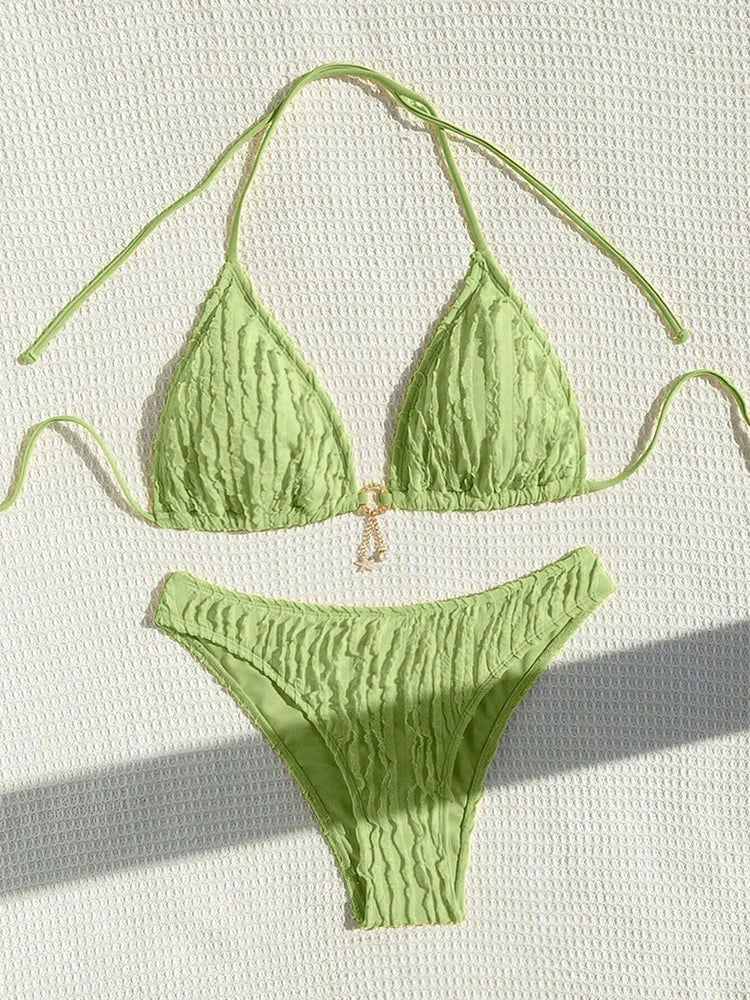 Bikini Femme 2026 Sexy à Volants - Maillot de Bain Deux Pièces Taille Basse Été Plage
